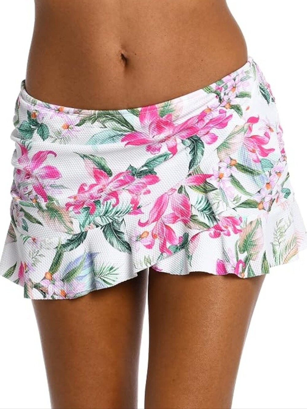 La Blanca Mystic Palms Swim Skirt ruffled asymmetrical hem tropical floral Sz 14